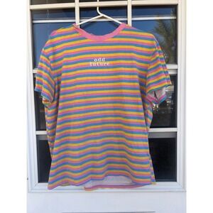 Odd Future Striped T-Shirt Mens Large Pink Blue Yellow Embroidered Logo Skater